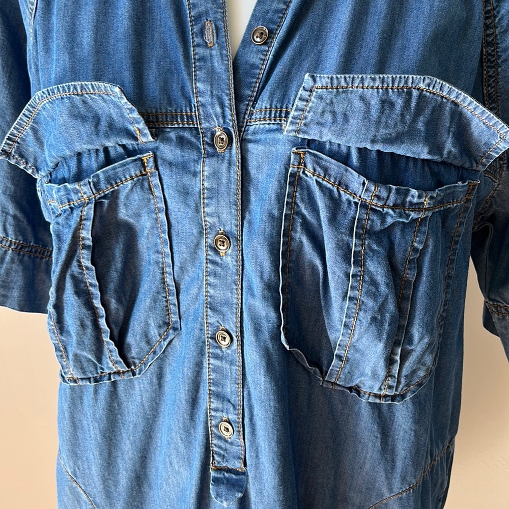 Banana Republic Chambray Denim 3/4 Sleeve Collared Dress Size Small - Picture 11 of 12